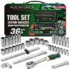 ROCKFORCE Zestaw NARZĘDZI nasadek 1/2" 36 el z adapterami i PRZEDŁUŻKAMI