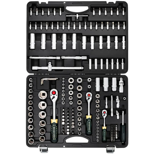 ROCKFORCE Zestaw NARZĘDZI 6-kątnych 179 elementów NASADKI 1/4" 3/8" 1/2"