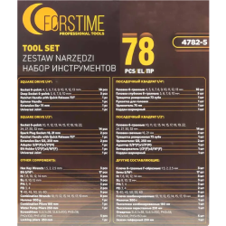 FORSTIME Zestaw narzędzi DUŻY 78 ELEMENTÓW 1/4" 1/2" 6-kątnych 4-32mm
