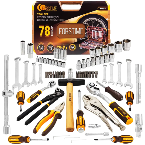 FORSTIME Zestaw narzędzi DUŻY 78 ELEMENTÓW 1/4" 1/2" 6-kątnych 4-32mm