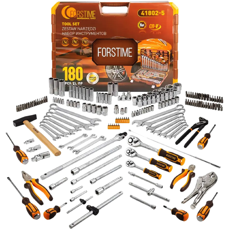 FORSTIME Zestaw narzędzi DUŻY 180 ELEMENTÓW 1/4" 3/8" 1/2" 6-kątnych 4-32mm
