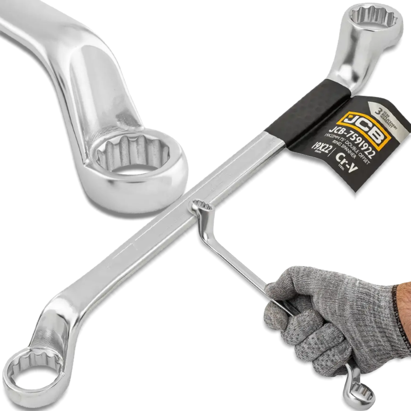 Detail produktu JCB dvojstranný ohnutý očkový kľúč 19X22 mm, Cr-V, 12-HRAN FS-60104