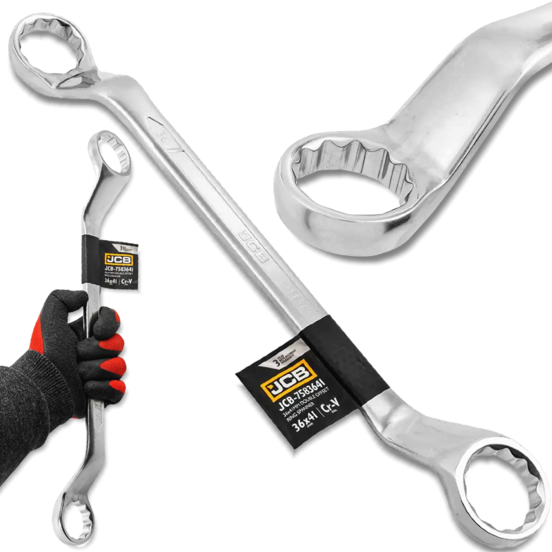 Detail produktu JCB obojstranný ohnutý očkový kľúč 36X41 mm, 12-hranný, Cr-V FS-58268