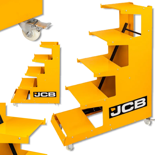 JCB Stojak REGAŁ ekspozycyjny MOBILNY 5 PÓŁEK do 300kg 135x100x40cm 4 kółka