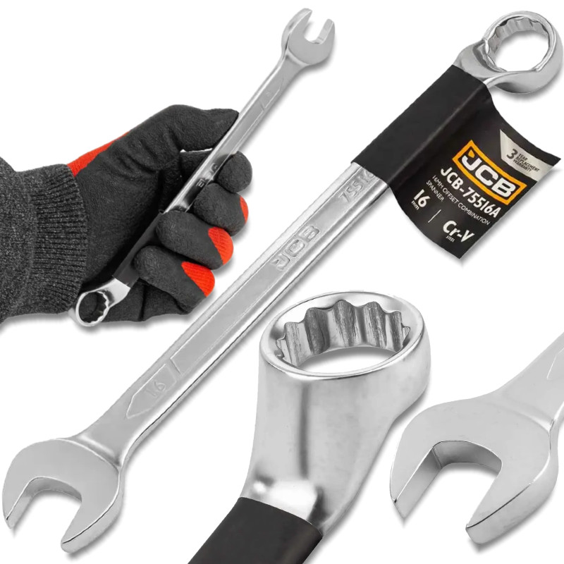 Detail produktu JCB plochý očkový kľúč odhnutý o 75° 16 mm, obojstranný, CR-V FS-58136