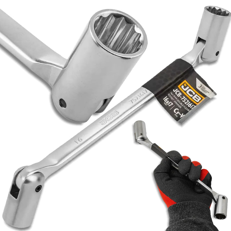 Detail produktu JCB dvojstranný kĺbový nástrčný kľúč 16–17 mm, 12-hranný FS-58171