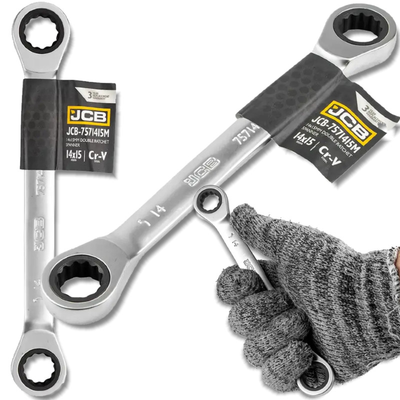 Detail produktu JCB dvojstranný očkový kľúč s račňou 14X15 mm Cr-V 12-hranný FS-58163