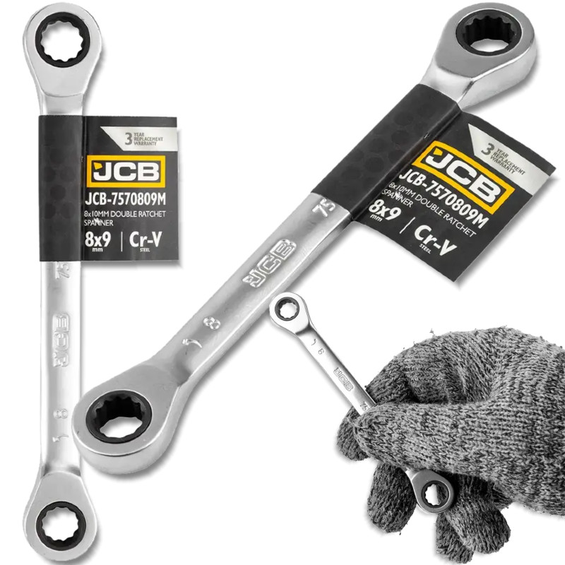 Detail produktu JCB dvojstranný očkový kľúč s račňou 8X9 mm Cr-V 12hranný FS-58159