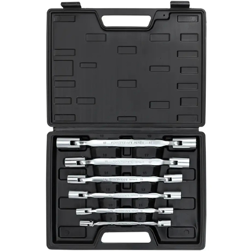 FORCEKRAFT Zestaw KLUCZY nasadowo-przegubowych 6 ELEMENTÓW 8-22mm + WALIZKA