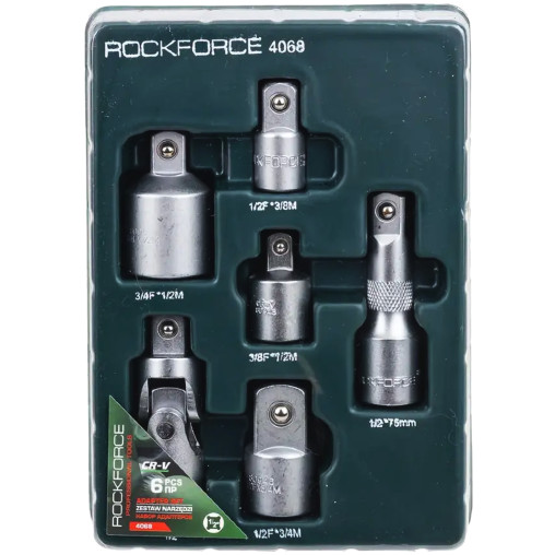 ROCKFORCE Zestaw ADAPTERÓW komplet 6 ELEMENTÓW STAL CR-V przedłużka KARDAN