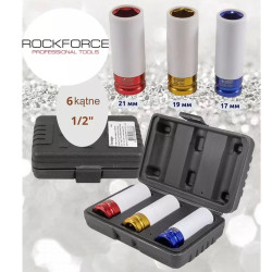 ROCKFORCE Zestaw NASADEK udarowych 1/2" do ALUFELG komplet 3 ELEMENTÓW 6kąt