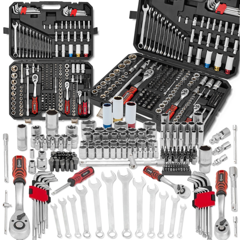 FORCEKRAFT Zestaw narzędzi 222 ELEMENTY stal CrV DUŻY komplet 1/4" 3/8" 1/2"