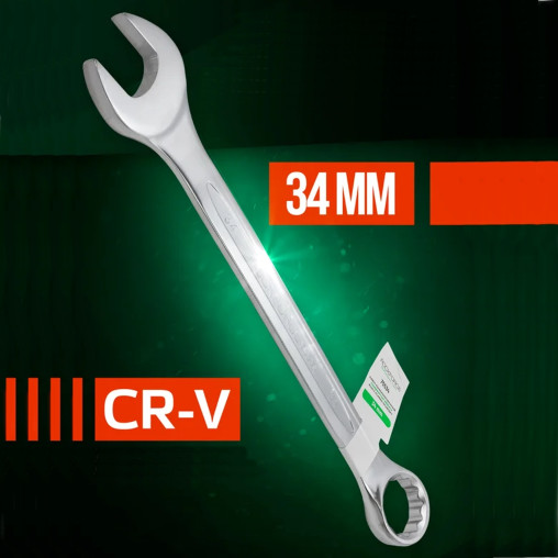 ROCKFORCE Klucz PŁASKO-OCZKOWY 34mm stal Cr-V 12-kątny UNIERSALNY