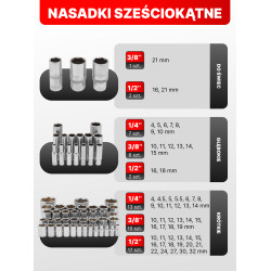 FORCEKRAFT Zestaw narzędzi 222 ELEMENTY stal CrV DUŻY komplet 1/4" 3/8" 1/2"