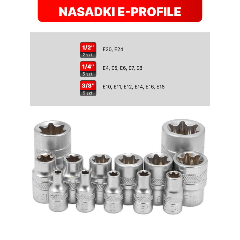 FORCEKRAFT Zestaw narzędzi 222 ELEMENTY stal CrV DUŻY komplet 1/4" 3/8" 1/2"