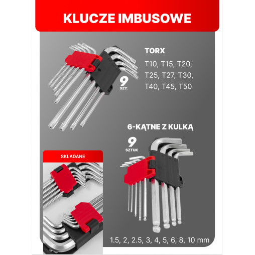 FORCEKRAFT Zestaw narzędzi 222 ELEMENTY stal CrV DUŻY komplet 1/4" 3/8" 1/2"