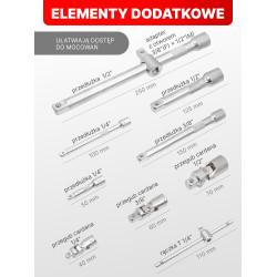 FORCEKRAFT Zestaw narzędzi 222 ELEMENTY stal CrV DUŻY komplet 1/4" 3/8" 1/2"