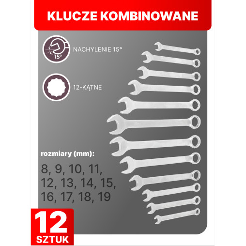 FORCEKRAFT Zestaw narzędzi 222 ELEMENTY stal CrV DUŻY komplet 1/4" 3/8" 1/2"