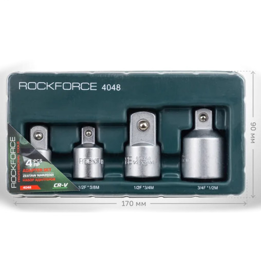 ROCKFORCE Zestaw ADAPTERÓW komplet 4 ELEMENTÓW STAL CR-V z BLOKADĄ kulkową