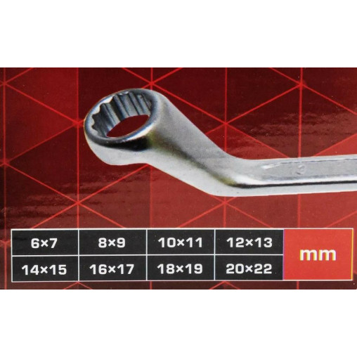 Zestaw 8 kluczy oczkowych odgiętych 6-22 mm 12-kątne stal CrV Forcekraft