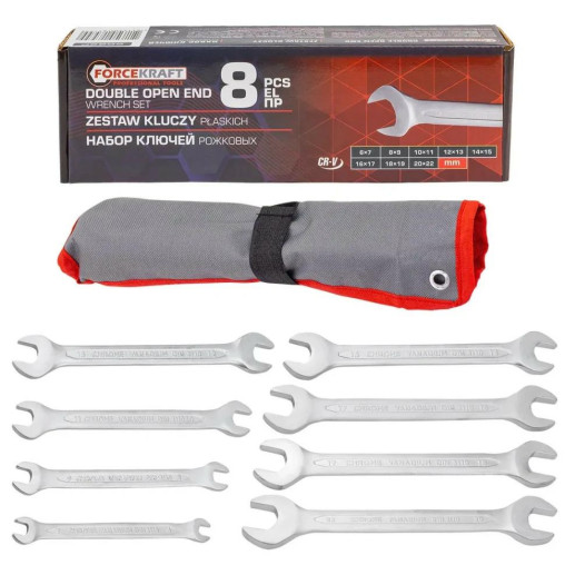 Zestaw 8 kluczy płaskich 6-22 mm obustronne klucze płaskie Forcekraft