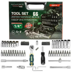 Zestaw narzędzi 1/4" 66el. 6-kąt 4-14 mm Grzechotka nasadki bity Rockforce