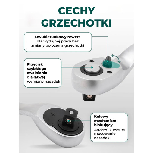 Zestaw narzędzi 1/4" 66el. 6-kąt 4-14 mm Grzechotka nasadki bity Rockforce