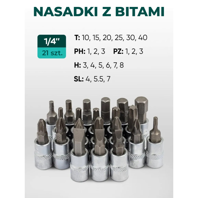 Zestaw narzędzi 1/4" 66el. 6-kąt 4-14 mm Grzechotka nasadki bity Rockforce