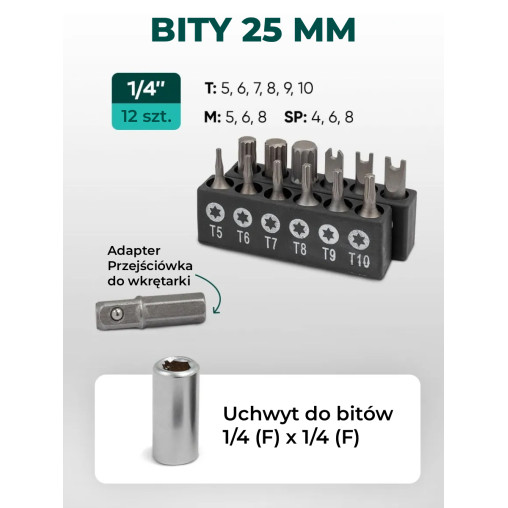 Zestaw narzędzi 1/4" 66el. 6-kąt 4-14 mm Grzechotka nasadki bity Rockforce