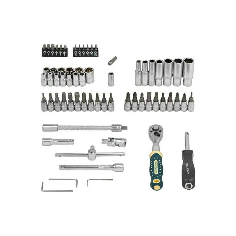 Zestaw narzędzi 1/4" 66el. 6-kąt 4-14 mm Grzechotka nasadki bity Rockforce