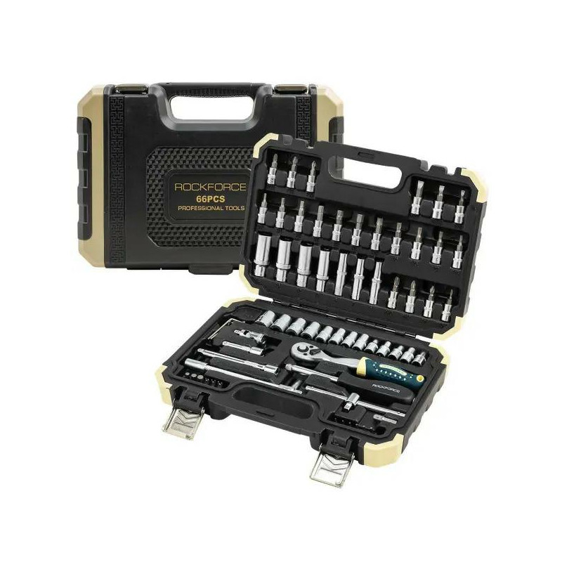 Zestaw narzędzi 1/4" 66el. 6-kąt 4-14 mm Grzechotka nasadki bity Rockforce