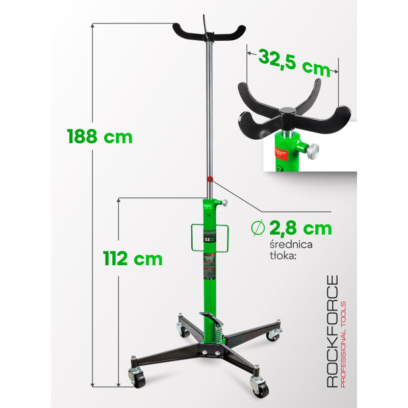 Podnośnik do skrzyń biegów 0.6T Hydrauliczny 112-188 cm z pedałem Rockforce