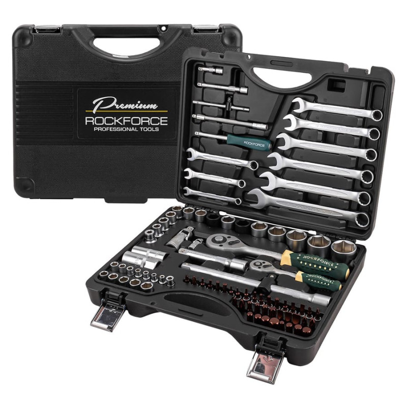 Zestaw narzędzi 1/4 1/2" 6-kąt. 82+6 el. nasadki klucze Premium Rockforce