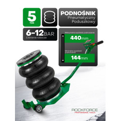 Podnośnik pneumatyczny poduszkowy bałwanek 5T min 144mm max 440mm + GUMA