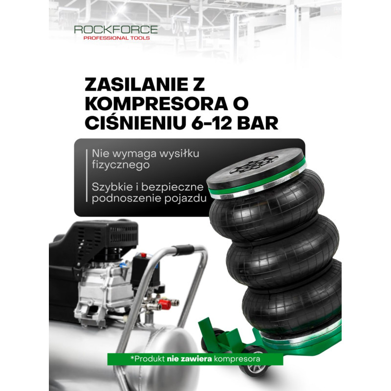 Podnośnik pneumatyczny poduszkowy bałwanek 5T min 144mm max 440mm + GUMA