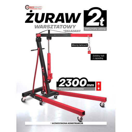 Żuraw warsztatowy hydrauliczny 2T składany podnosi do 206 cm Forcekraft