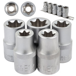 Zestaw 5 nasadek 1/2" profil E-Torx E12 E14 E16 E18 E20) na listwie Forsage