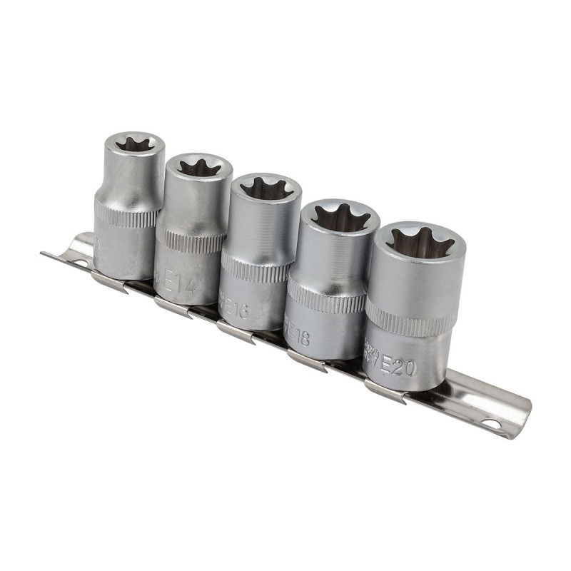 Zestaw 5 nasadek 1/2" profil E-Torx E12 E14 E16 E18 E20) na listwie Forsage