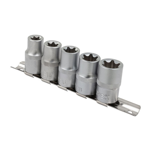 Zestaw 5 nasadek 1/2" profil E-Torx E12 E14 E16 E18 E20) na listwie Forsage