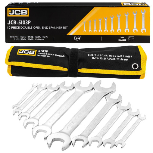 Zestaw 10 kluczy płaskich 8-36 mm klucze płaskie na płachcie stal CrV JCB