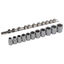 Zestaw nasadek 3/8" 8, 10-19 mm 11 el. 6-kąt na listwie stal CRV Forsage