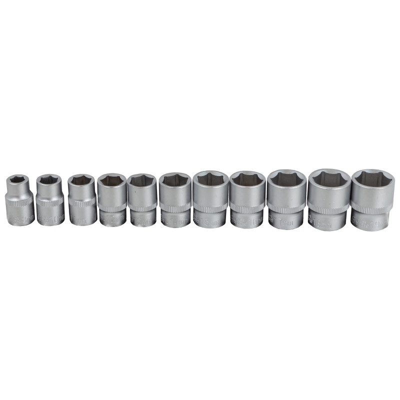 Zestaw nasadek 3/8" 8, 10-19 mm 11 el. 6-kąt na listwie stal CRV Forsage