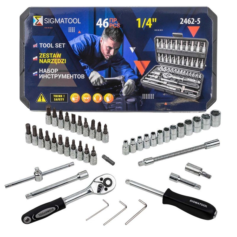 Zestaw narzędzi 1/4" 4-14 mm 46 el. bity nasadki w walizce SIGMATOOL