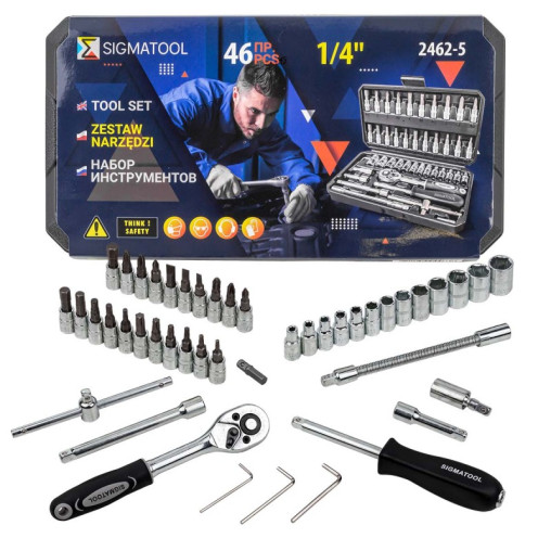 Zestaw narzędzi 1/4" 4-14 mm 46 el. bity nasadki w walizce SIGMATOOL