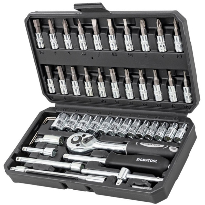 Zestaw narzędzi 1/4" 4-14 mm 46 el. bity nasadki w walizce SIGMATOOL