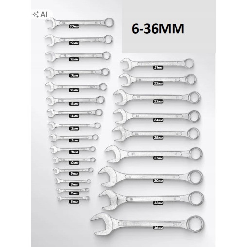Zestaw kluczy płasko-oczkowych 25el. (6-36mm) na płachcie