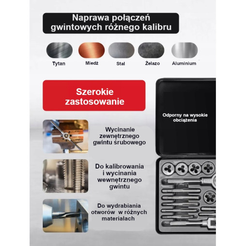 Zestaw gwintowników i narzynek 110el. (M2-M18) walizka PE-HD