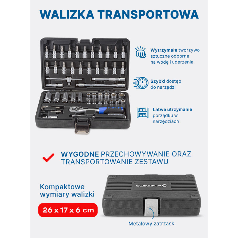 Zestaw narzędzi 51el. 1/4" (4-14mm) (6-kątnych) Forsage