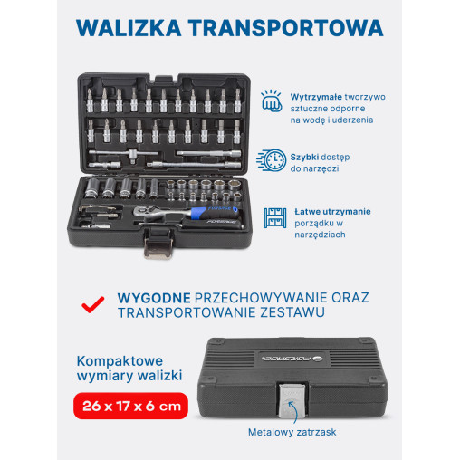 Zestaw narzędzi 51el. 1/4" (4-14mm) (6-kątnych) Forsage