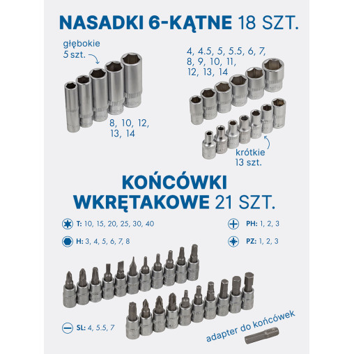 Zestaw narzędzi 51el. 1/4" (4-14mm) (6-kątnych) Forsage